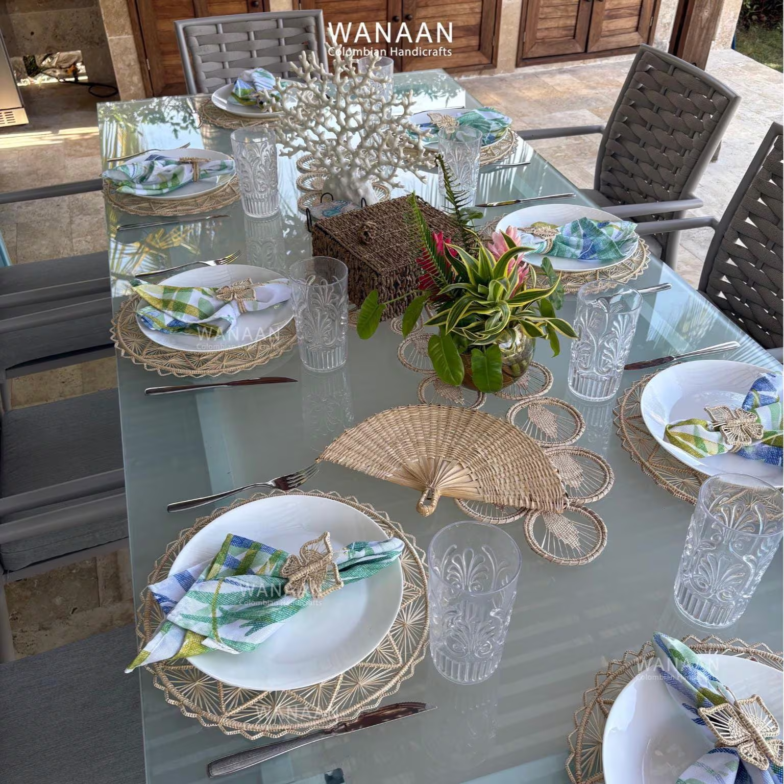 Butterfly Napkin ring - Iraca Straw Butterfly Napkin Ring, Colombian Table Decor