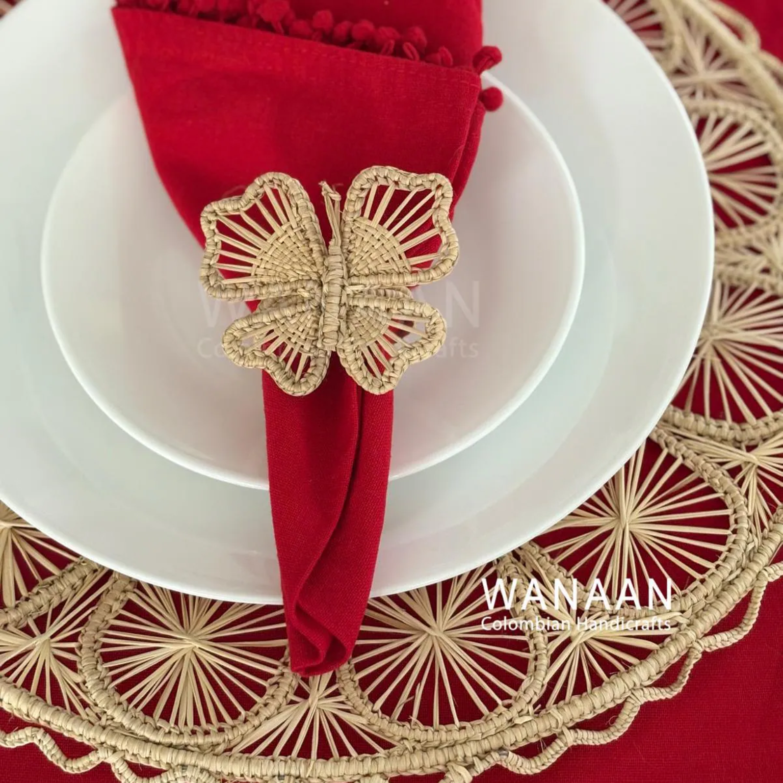Butterfly Napkin ring - Iraca Straw Butterfly Napkin Ring, Colombian Table Decor