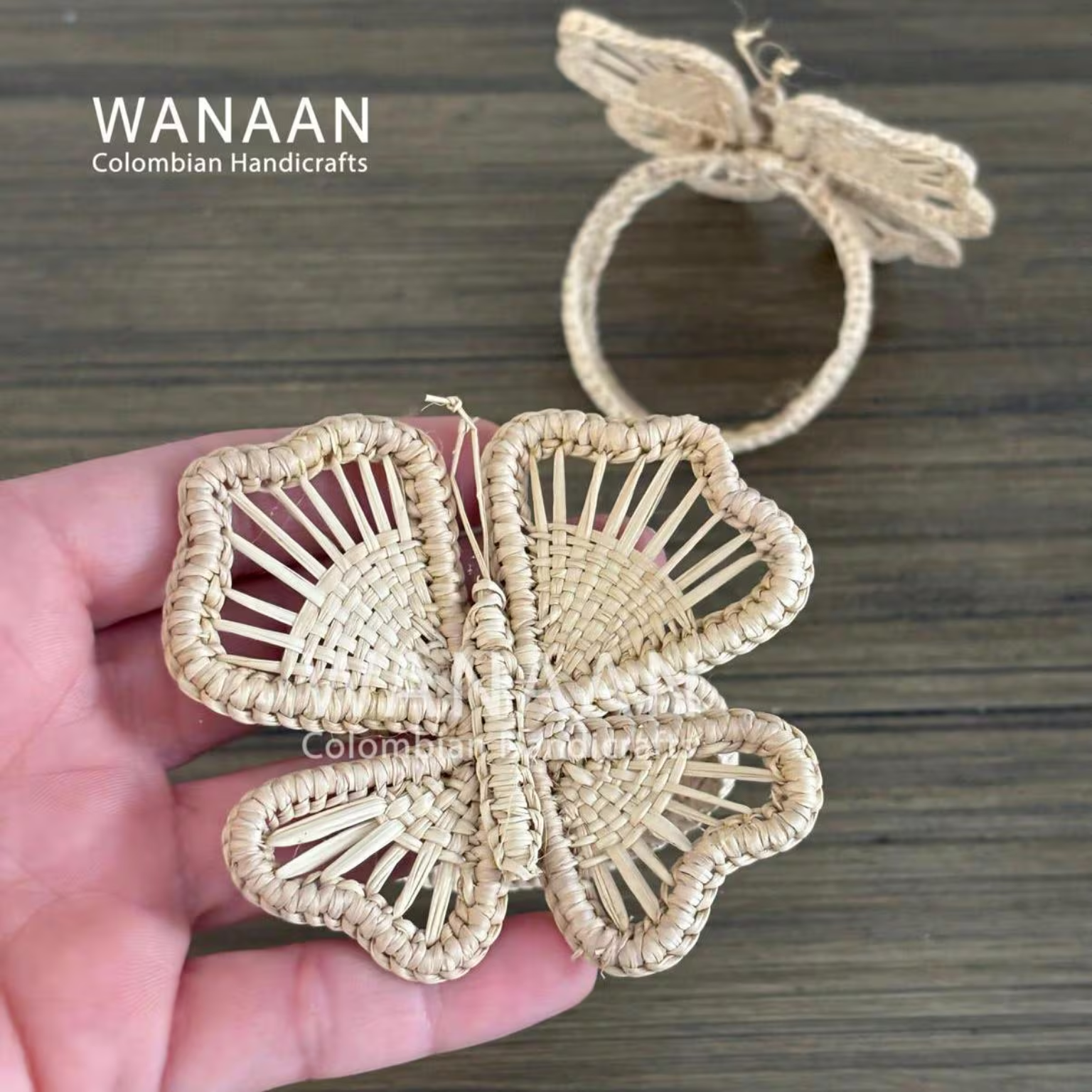 Butterfly Napkin ring - Iraca Straw Butterfly Napkin Ring, Colombian Table Decor